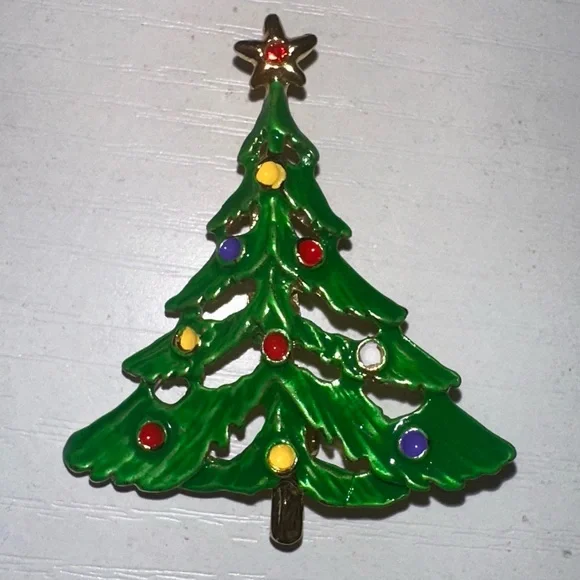 Enameled Christmas Tree Brooch - Picture 2 of 5